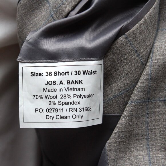Jos A Bank Men's 2-pc Suit Tailored Fit Blazer 36S Pants‎ 30Wx36L E101516 - Picture 10 of 11